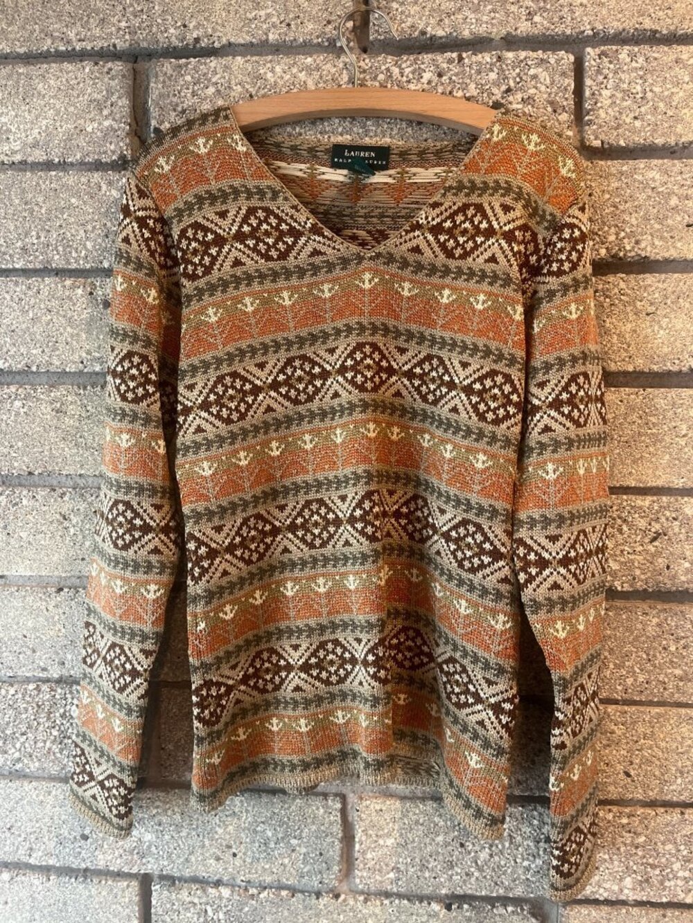 Lauren Ralph Lauren Womens Southwestern Print Knit Sweater Small Rayon & Nylon B